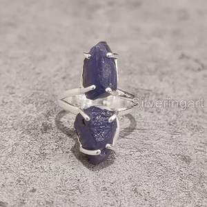 Bague pour femme en Tanzanite naturelle, pierre de naissance de décembre, double pierre, cadeau de Noël, bijoux faits à la main, bague en argent sterling 925 - Product Image 3