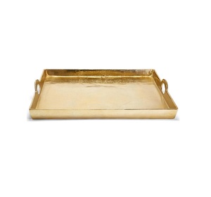 Unique Shape Big Size Brass Tray Gold Polished Serving Tray Handle - Product Image 1