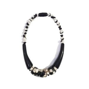 Geometric Circle <b>Statement</b> <b>Necklace</b> With Resin And Wood Beads In Blue Yellow White And Natural Colors Unisex Trendy Jewelry - Product Image 6