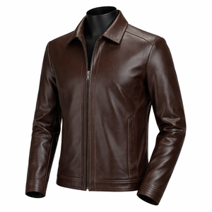 Chaqueta de Cuero PU Marrón Oscuro, Lisa, con Cierre, Chaqueta de Cuero Clásica Personalizada, Fabricante de Marca Privada OEM al por Mayor - Product Image 3