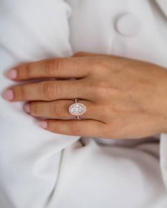 11x7mm Oval Cut <b>Moissanite</b> Engagement <b>Ring</b> | Double Halo Pave Band <b>Ring</b> in Silver or Gold | Bridal Wedding Fine Jewelry OEM - Product Image 1