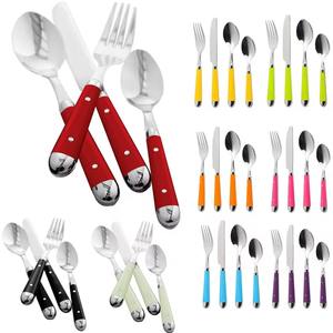 Juego de Cubiertos con Mango Colorido, Cabezas con Acabado de Espejo Plateado, Cubiertos Modernos, Perfectos para Cenar en Casa y Uso Familiar, de la India - Product Image 2