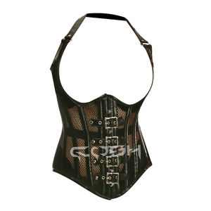 Corset en PVC noir avec panneaux en maille et col halter réglable - Product Image 1