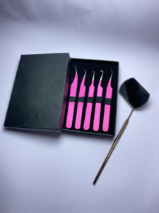 Lot de 5 pinces à cils en acier inoxydable de précision rose pointe pointue avec boîte de rangement et outils de miroir de cils pour cils - Product Image 5