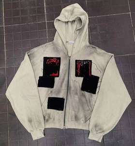 Sudadera con Capucha para Hombre, 100% Algodón, Tejido Grueso, Estilo Vintage, Efecto Desgastado, Lavado Sucio, Logotipo Bordado, Corte Holgado, Cierre de Cremallera - Product Image 1