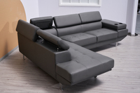 Canapé d'angle sectionnel en cuir synthétique avec appui-tête et rangement réglables