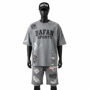 Ensemble t-shirt et short pour homme, coton lourd de qualité supérieure, jersey 240 GSM, lavage à l'acide, logo imprimé à l'écran, ensemble de 2 pièces - Product Image 1