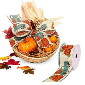 Halloween Decoration Pumpkin Delivery Truck on <b>Wired</b> <b>Ribbon</b> - Product Image 1