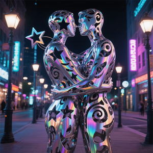 Sculptures métalliques abstraites représentant un couple dans un étreinte ou une danse passionnées et émouvantes, transmettant un sens dynamique et une connexion émotionnelle. - Product Image 2