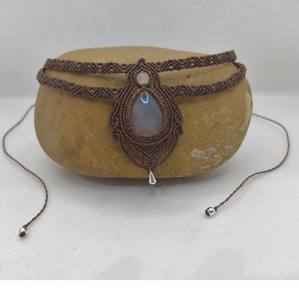 Unique Macrame Necklace for Ladies and Girls Handmade Gemstone <b>Pendant</b> Labradorite Choker, <b>Moonstone</b> Pearl Necklace - Product Image 2
