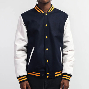 Chaqueta de béisbol universitaria personalizada Letterman de talla grande OEM para hombre, bombardero universitario de algodón 100% con logotipo frontal de diseño liso a prueba de agua - Product Image 2