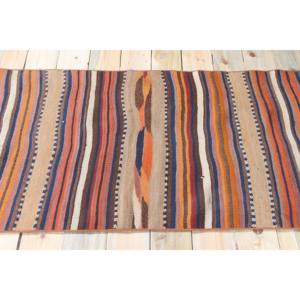 Tapis turc en laine 2,7x9,8 pieds, tapis de couloir vintage, tapis patchwork rayé arc-en-ciel, tapis avec support en latex écologique - Product Image 3