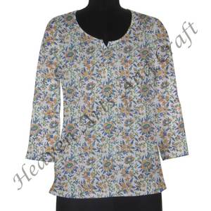 Bloque de mano de algodón indio estampado occidental ropa informal bloque de mano impreso diseñador Kurti para mujeres bloque de mano indio estampado de algodón - Product Image 3
