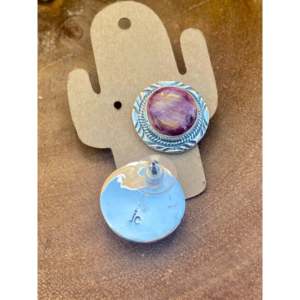 Navajo Made 14K/18K Gold <b>Post</b> Earrings with Diamond Spiny Oyster & Sterling Silver Bezel Set Studs - Product Image 4