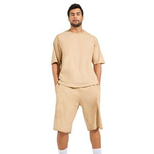 Logo personnalisé hommes maille Jersey 100% coton ensemble t-shirt avec short Boxy t-shirt hommes été décontracté deux pièces chemise ensemble OEM - Product Image 4