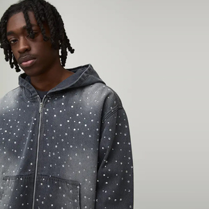 Sweat-shirt à capuche surdimensionné pour homme, fermeture éclair, imprimé à pois, tricoté, décontracté, streetwear, veste pour l'automne - Product Image 4