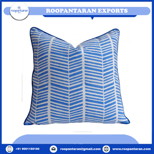 Best Selling 100% Cotton Piping <b>Cushion</b> Pillow <b>Cover</b> Exquisite Hand Block Printed Striped Pattern Woven Techniques Sofa Exhorts - Product Image 2