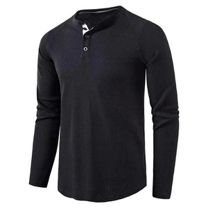Spring and Autumn New <b>Men</b> <b>Henley</b> neck T <b>Shirt</b> Long Sleeve Casual Solid color T-<b>Shirt</b> Fashion Waffle two-piece Sweatshirts - Product Image 3