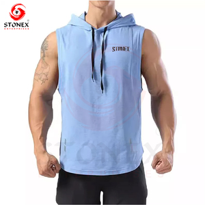 Sudadera con capucha sin mangas en blanco gruesa de gran tamaño personalizada para hombre, ropa deportiva para gimnasio, Sudadera con capucha sin mangas de verano - Product Image 2
