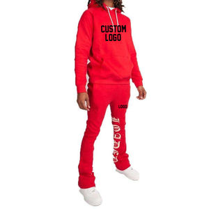 OEM 100% Cotton Tracksuits for Men <b>Oversized</b> <b>Fleece</b> <b>Hoodie</b> Patchwork printed Jogger Sets with Flared Stacked Pant for Winter - Product Image 4