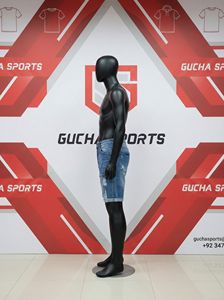 Mens <b>denim</b> shorts with premium <b>stretch</b> <b>fabric</b>, distressed ripped design, mid-rise fit, durable stitching, casual summer wear - Product Image 3