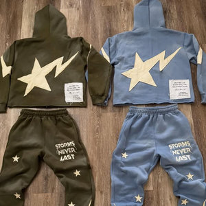 Trajes de gimnasio de Algodón 100% con logotipo personalizado, conjunto informal de Sudadera con capucha de gran tamaño, a prueba de viento, talla grande, forro polar liso Unisex para hombre - Product Image 5