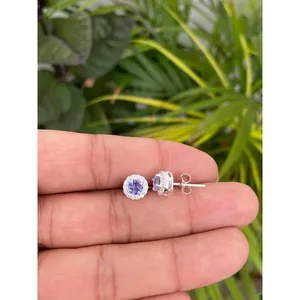 925 <b>Silver</b> <b>Stud</b> Earrings Natural Tanzanite Trendy Romatic Gold for Wedding Engagement Anniversary Amethyst Quartz Diamond Pearl - Product Image 5