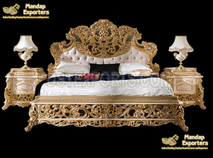 Meubles de chambre à coucher de style rococo sculptés à la main, ensemble de meubles de chambre à coucher de style français luxueux, ensemble de chambre à coucher sculpté à la main de style villa royale, États-Unis - Product Image 4