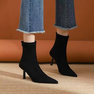 Bottines élégantes en <span class=keywords><strong>daim</strong></span> <span class=keywords><strong>beige</strong></span> à talon aiguille, bout pointu, fermeture éclair, hauteur accrue, bottines d'hiver en <span class=keywords><strong>daim</strong></span>, déployement opérationnel - Product Image 3