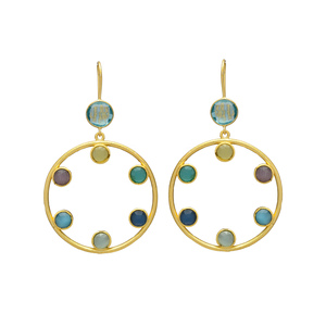 Pendientes de gancho de piedras preciosas múltiples recién llegados, Pendientes chapados en oro para mujeres y niñas - Product Image 1