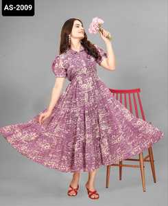 La mayoría de las mujeres hermosas Casual y Festival Wear Listo para usar Heavy Georgette Anarkali Vestidos con impresión digital Vestidos de fiesta - Product Image 3