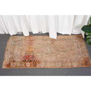 พรมตุรกีวินเทจสีน้ำตาล1.8x3.9ft การออกแบบการเย็บปะติดปะต่อกันด้วยผ้าขนสัตว์ถักแบบแบนสำหรับตกแต่งห้องนั่งเล่นน้ำยางยาว4เมตร - Product Image 1