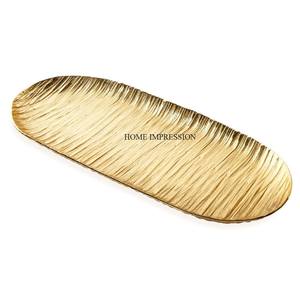 Ensemble de 2 plateaux de service de nourriture et de dattes de décoration de table en aluminium de conception de feuille par impression de maison - Product Image 2