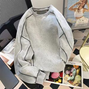 Sudadera con Capucha de Invierno de Moda Urbana Hip Hop para Hombre y Mujer, Chaqueta de Alta Gama con Costuras en Contraste, Cuello Redondo, Tinte Liso - Product Image 1