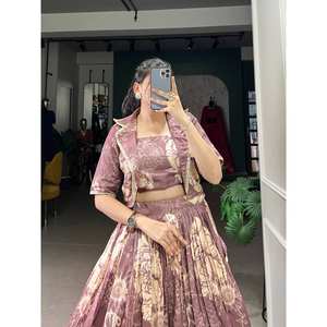 Tussar seda algodón Lehenga blusa Choli estampado Floral Koti cordón pesado borlas Zip costura lienzo hecho a mano indio - Product Image 3