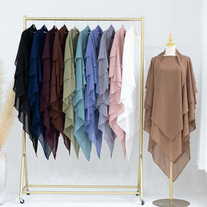 Alta calidad Extra largo Khimar tres capas gasa musulmán Niqab pañuelo para la cabeza nuevo Thobe/Thawb juegos de trabajo de dos piezas suministro al por mayor - Product Image 3