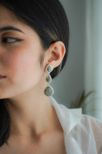 Boucles d'oreilles pavées victoriennes en argent sterling 925 plaqué or rose pierre précieuse Labradorite unisexe pour cadeaux de fêtes de fiançailles - Product Image 2