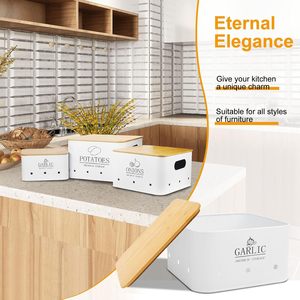 Juego de 3 cajas de almacenamiento de cocina de diseño clásico con orificios de ventilación para cebollas, patatas, ajo, almacenamiento como regalos elegantes - Product Image 3