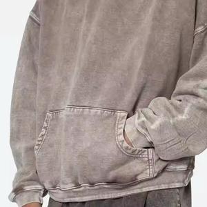 Sweat à capuche polaire d'hiver pour hommes surdimensionné de haute qualité 100% coton Patch de broderie personnalisé Vintage lavé à l'acide XS imprimer solide français - Product Image 6