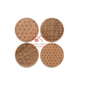 Sous-verres Vente Chaude Décor De Table Ronde En Bambou Sous-verres Ensemble pour Boissons Gravure Sculpture Conception En Bois - Product Image 2