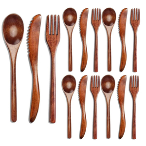 Juego de 3 cubiertos de madera con cuchara, tenedor y cuchillo para mantequilla, juego de cubiertos y cubiertos de calidad superior para uso en fiestas de bodas - Product Image 1