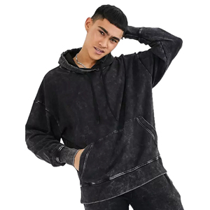 OEM Custom Men's Unisex 450GSM Loose <b>Fleece</b> Hoodie <b>Black</b> Distressed Retro Print Heavy Weight Faded Streetwear Style 6XL Winter - Product Image 1