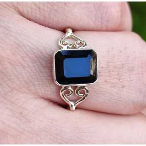 Emerald Cut Black Onyx <b>Ring</b> Handmade Boho <b>Statement</b> Sterling Silver Inlay 18K Plating Birthday Gift for Her - Product Image 3
