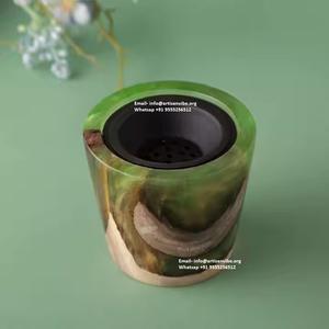 Quemador aromático de resina contemporáneo con bandeja de madera hecha a mano para aceites esenciales y varitas de incienso para uso aromático - Product Image 4