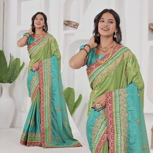 Sari indien traditionnel ethnique pour occasions de fête, avec broderies, pour mariage et événements festifs, tenue élégante pour femmes - Product Image 1