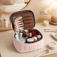 Pochette de maquillage matelassée avec logo personnalisé, trousse de toilette rembourrée, organiseur de cosmétiques grande capacité, étui de beauté avec fermeture éclair décorative pour femmes