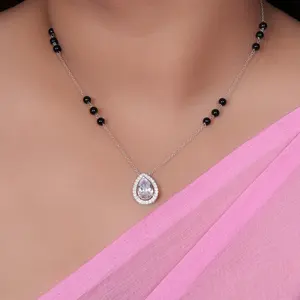 Collar de Plata 925 con Circonita Cúbica en Corte Pera, Chapado en Oro de 14K y Rodio, con Diamante/Zirconia/Perla Principal, para Regalo de Compromiso - Product Image 4