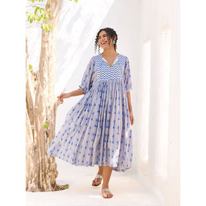 Eden Cotton <b>Maxi</b> <b>Dress</b> with <b>Tropical</b> Print and Diamond Zipper Accents - Product Image 1