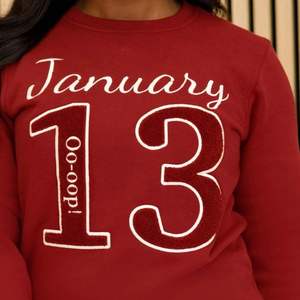 J13 January 13 Chenille Crewneck Sweatshirt Winter Premium <b>Fleece</b> Front Sorority Apparel Greek DST Delta Maroon Heritage - Product Image 3