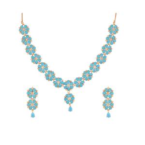 Indian Crystal <b>Jewellery</b> Trendy Gold Plated <b>Floral</b> Rhinestone CZ Choker Bridal Wedding Dangle Earring <b>Jewellery</b> For Women, Blue - Product Image 1